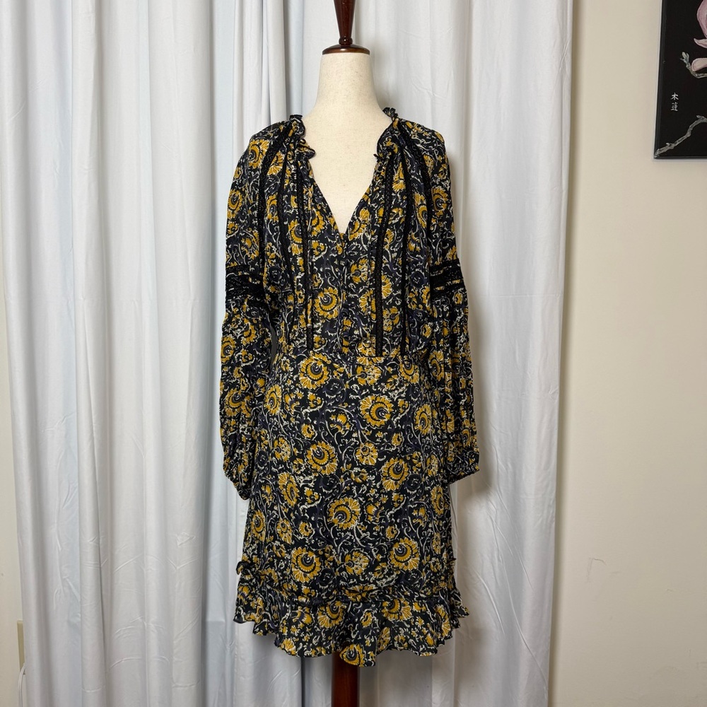 Veronica Beard Ida Silk Floral Mini Dress Ruffle Boho Womens 8 - Picture 4 of 15
